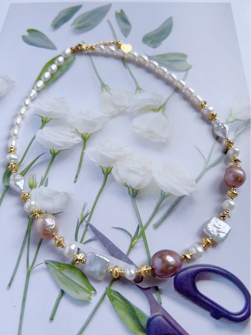 #PN522 Supreme Elegance |Freshwater Pearl Necklace |Irregular Purple Edison Pearl |Square, Diamond Shaped Pearl |Rice Pearl