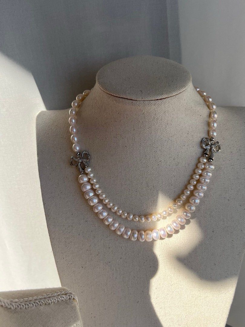 #PN511 Supreme Elegance| Freshwater Pearl Necklace |Double Layered|Double Butterfly |Big Bun Pearls|Rice & Baroque Pearl |Adjustable Length