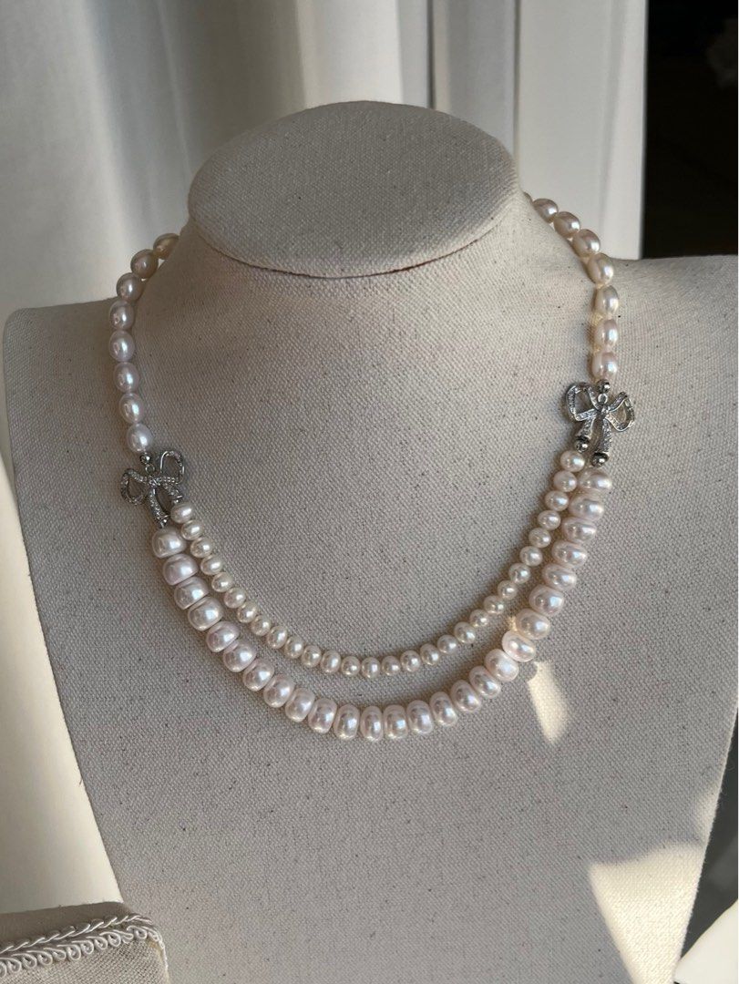 #PN511 Supreme Elegance| Freshwater Pearl Necklace |Double Layered|Double Butterfly |Big Bun Pearls|Rice & Baroque Pearl |Adjustable Length
