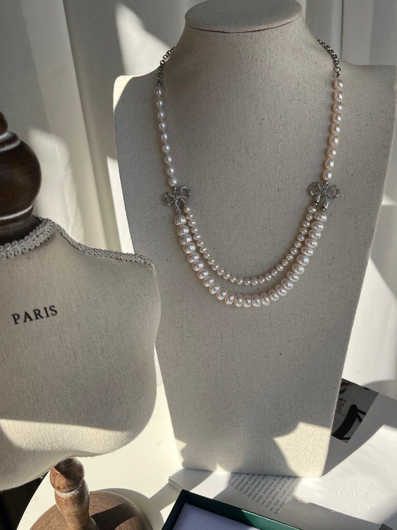 #PN511 Supreme Elegance| Freshwater Pearl Necklace |Double Layered|Double Butterfly |Big Bun Pearls|Rice & Baroque Pearl |Adjustable Length