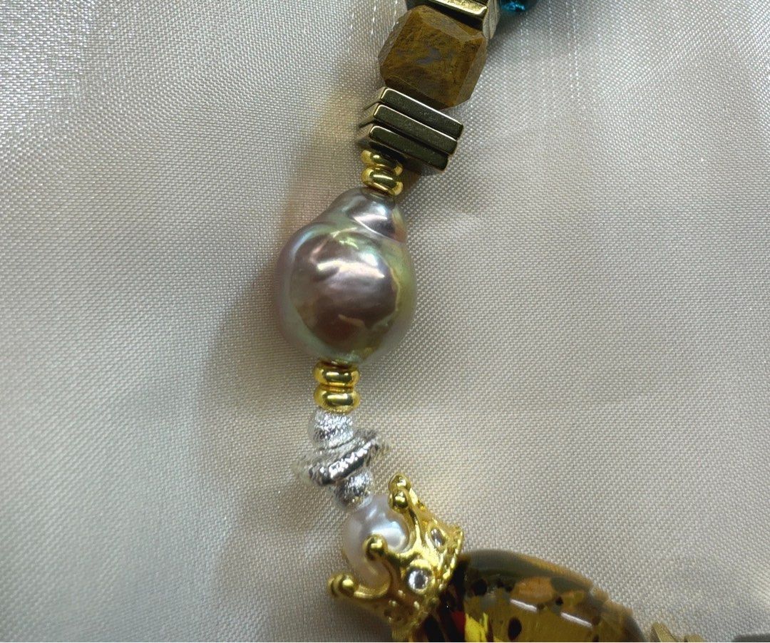 #PN442 Sweater Necklace |Freshwater Pearl Necklace |Half Chain|Baby Pearl|Quartz|Amber|Colorful|Medium Length|Stick Shaped Pearl