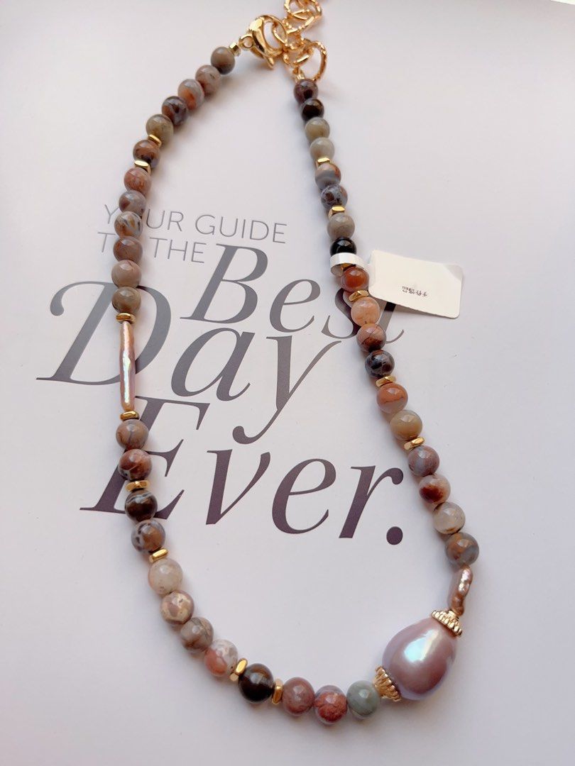 #PN503 Tribal Origin | Freshwater Pearl Necklace | Agate| Stick Pearl |Purple Baroque