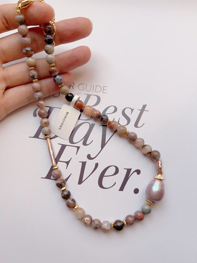#PN503 Tribal Origin | Freshwater Pearl Necklace | Agate| Stick Pearl |Purple Baroque