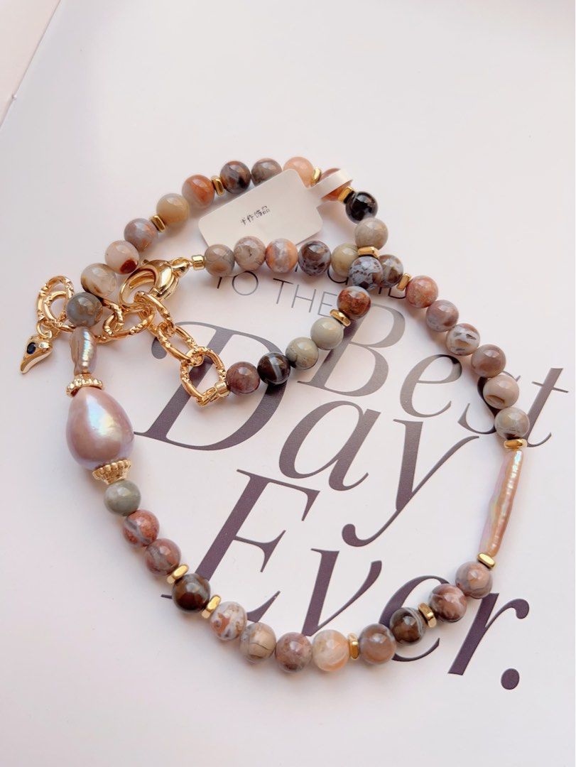 #PN503 Tribal Origin | Freshwater Pearl Necklace | Agate| Stick Pearl |Purple Baroque