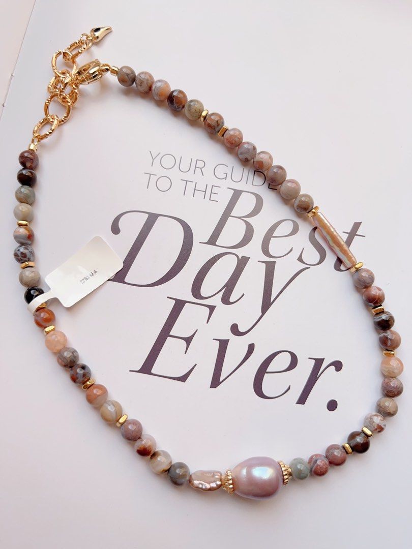 #PN503 Tribal Origin | Freshwater Pearl Necklace | Agate| Stick Pearl |Purple Baroque