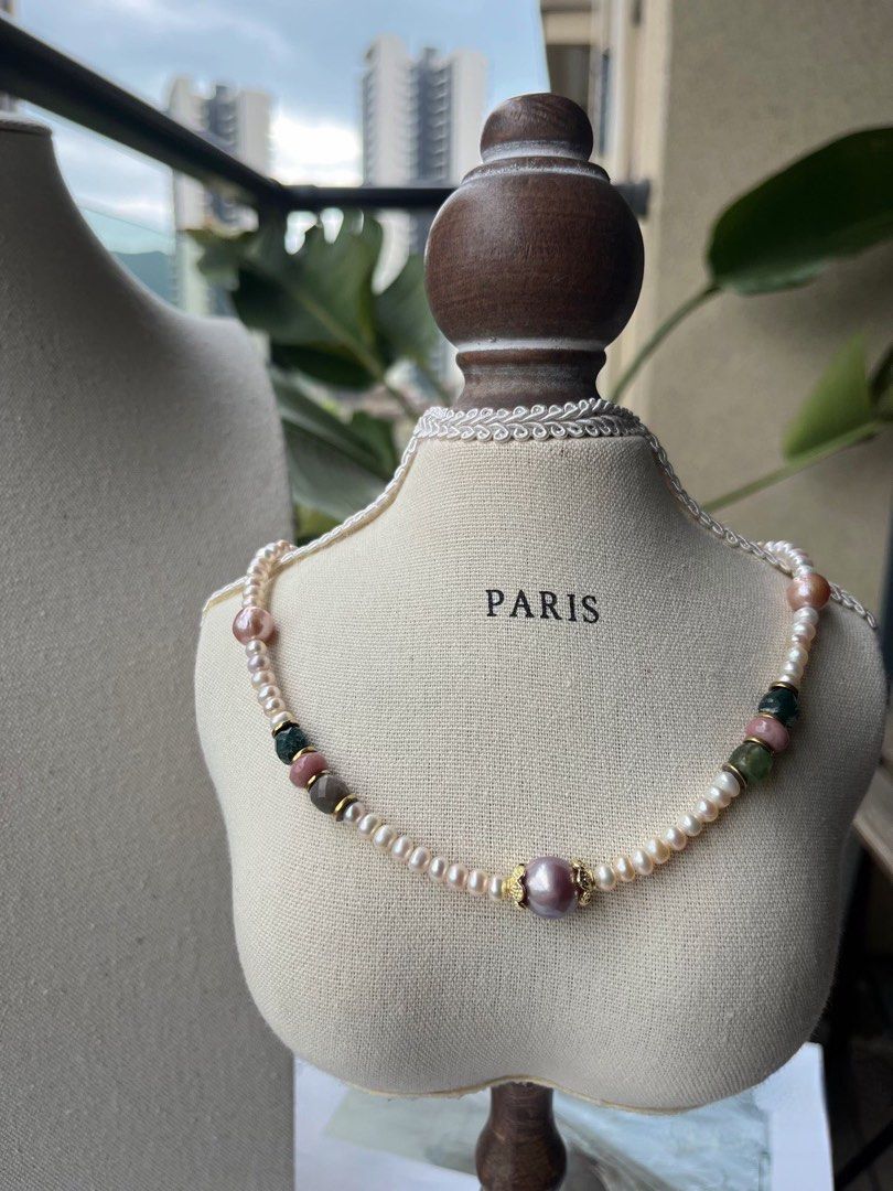 #PN525 Vintage Era| Genuine Freshwater Pearl Necklace |Natural Stones|Edison Pearl |Baroque Pearl |Heart Clasp