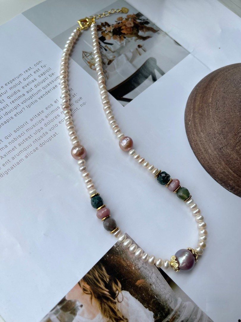 #PN525 Vintage Era| Genuine Freshwater Pearl Necklace |Natural Stones|Edison Pearl |Baroque Pearl |Heart Clasp