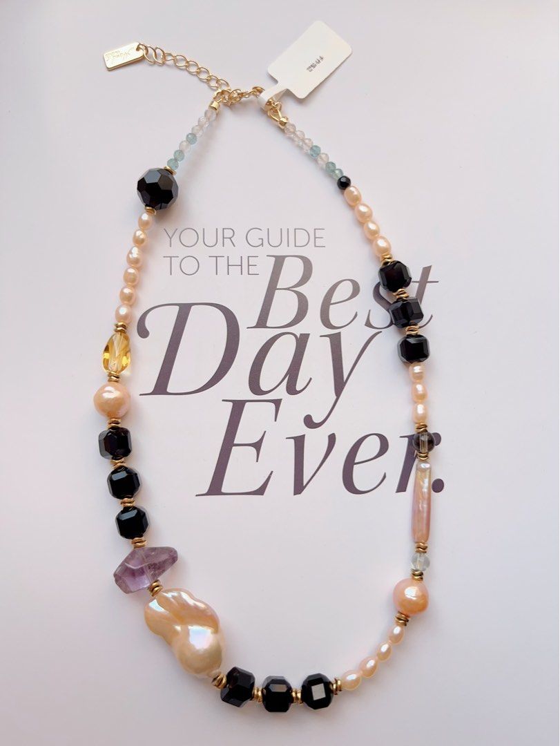 #PN502 Whimsical Fun| Freshwater Pearl Necklace | Black Agate| Big Baroque Pearl |Quartz|Natural Stones